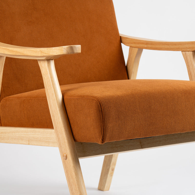 Caramel Brown Cord Flat Arm Chair